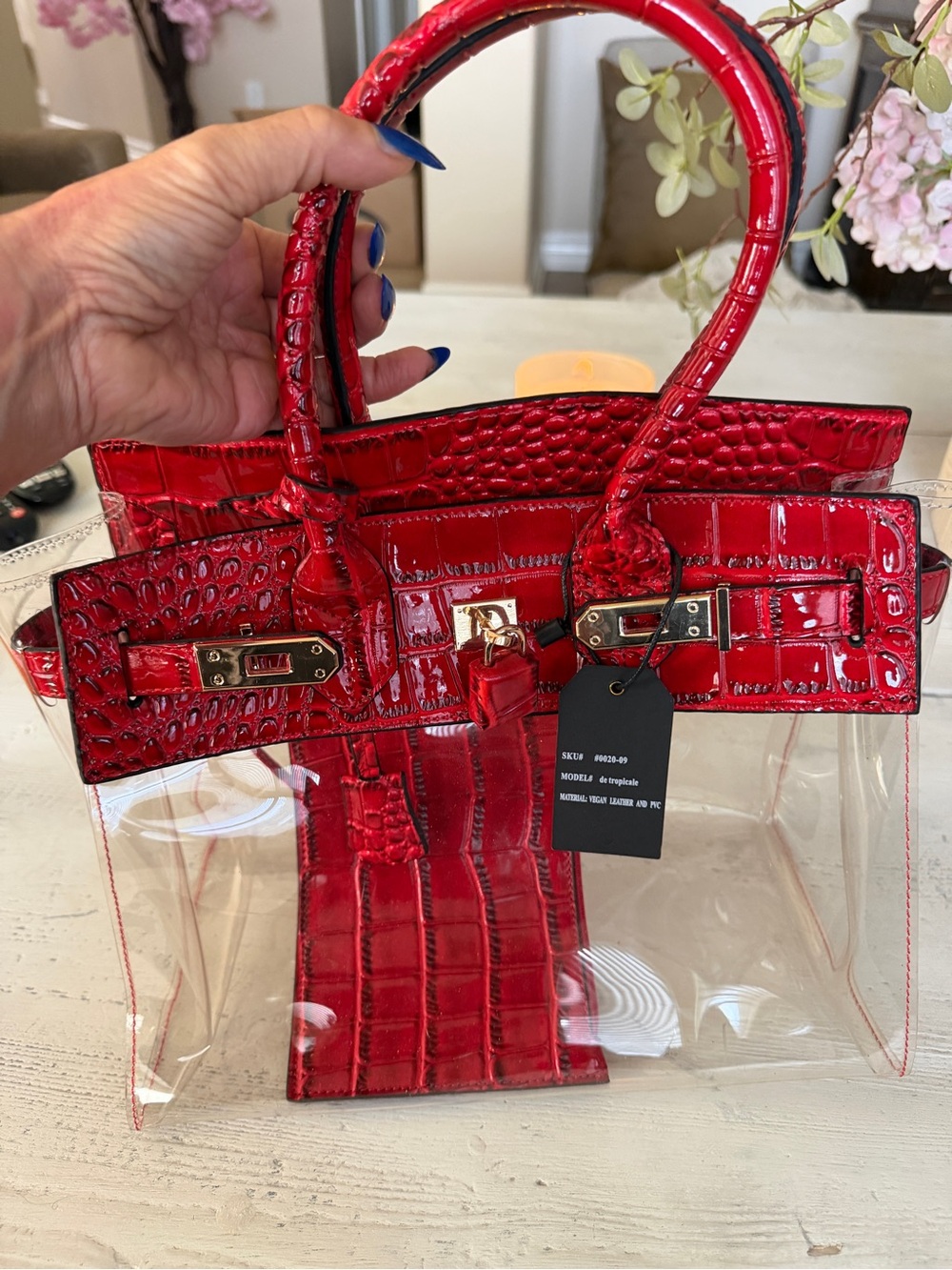 Red Croc-Trim Clear Tote Bag